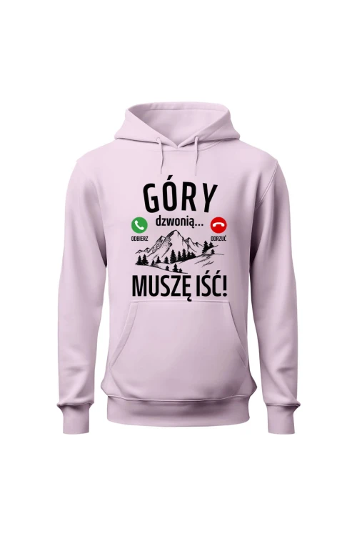 Bluza damska z kapturem Góry dzwonią muszę iść - różowa