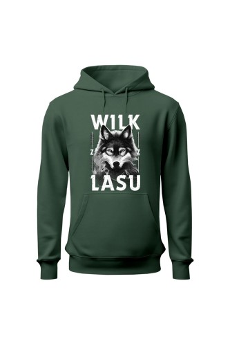 Bluza damska z kapturem Wilk z lasu - zielona