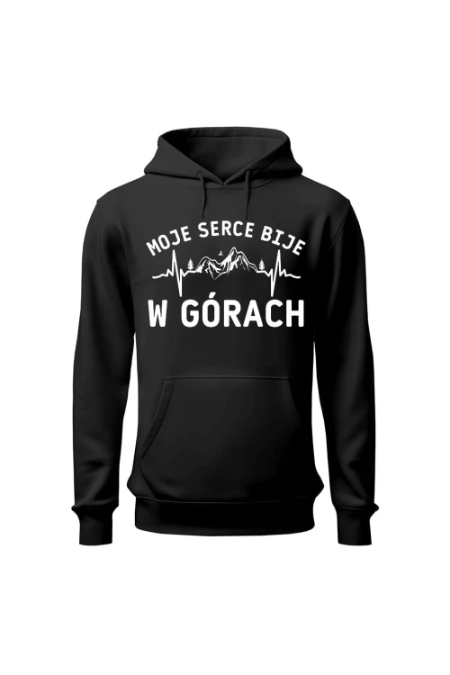 Bluza damska z kapturem Moje serce bije w górach - czarna