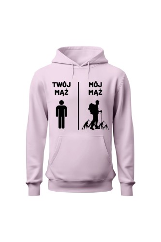 Bluza damska z kapturem Twój mąż Mój mąż - różowa