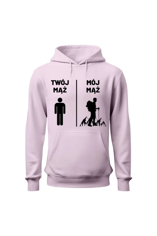 Bluza damska z kapturem Twój mąż Mój mąż - różowa
