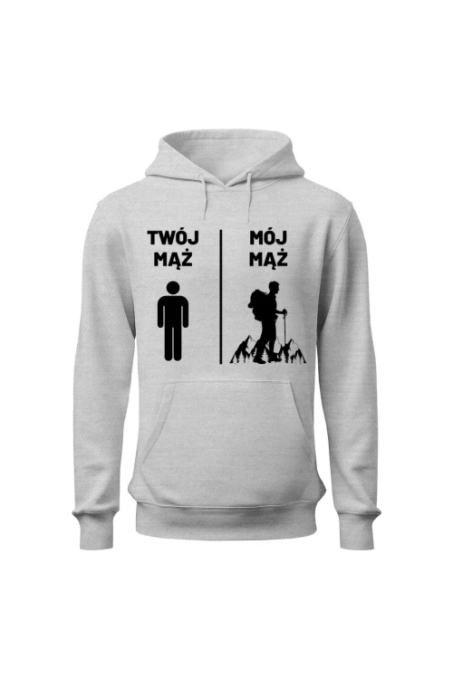 Bluza damska z kapturem Twój mąż Mój mąż - szara