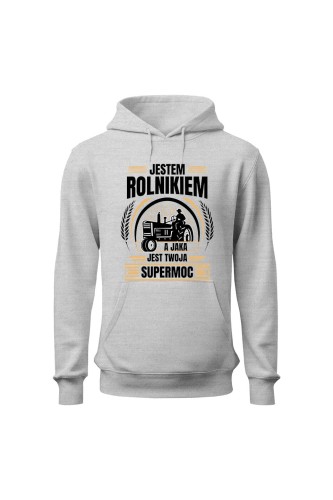 Bluza damska z kapturem Jestem rolnikiem a jaka jest twoja supermoc? - szara