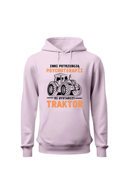 Bluza damska z kapturem Inni potrzebują psychoterapii mi wystarczy traktor - różowa