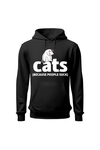 Bluza damska z kapturem Cats because people sck - czarna