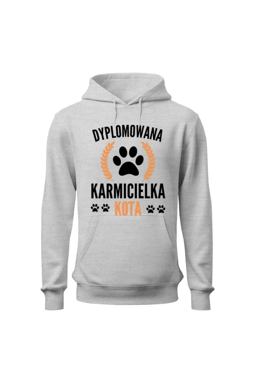 Bluza damska z kapturem Dyplomowana Karmicielka Kota - szara