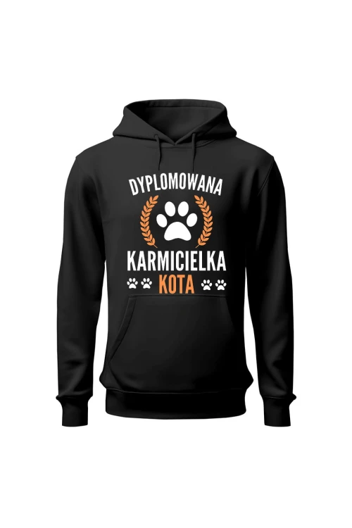 Bluza damska z kapturem Dyplomowana Karmicielka Kota - czarna