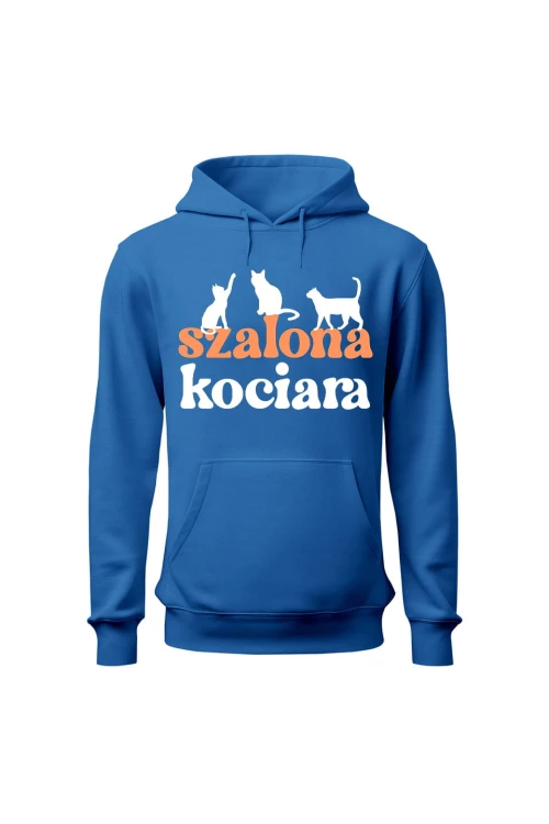 Bluza damska z kapturem Szalona kociara - niebieska
