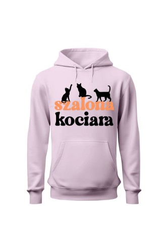 Bluza damska z kapturem Szalona kociara - różowa