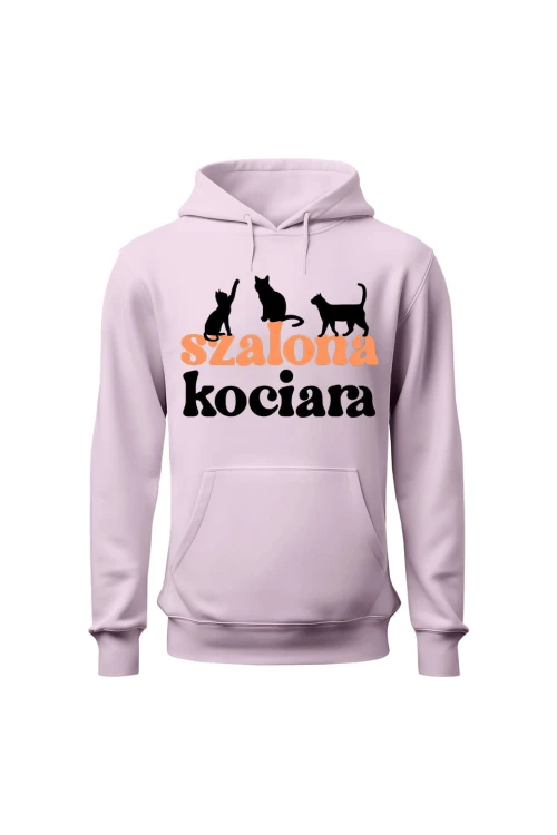 Bluza damska z kapturem Szalona kociara - różowa
