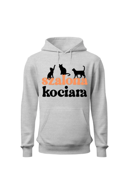 Bluza damska z kapturem Szalona kociara - szara