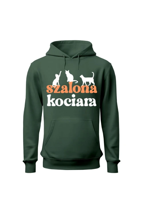 Bluza damska z kapturem Szalona kociara - zielona