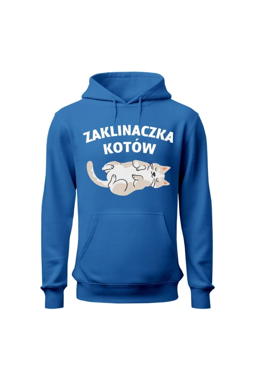 Bluza damska z kapturem Zaklinaczka kotów - niebieska