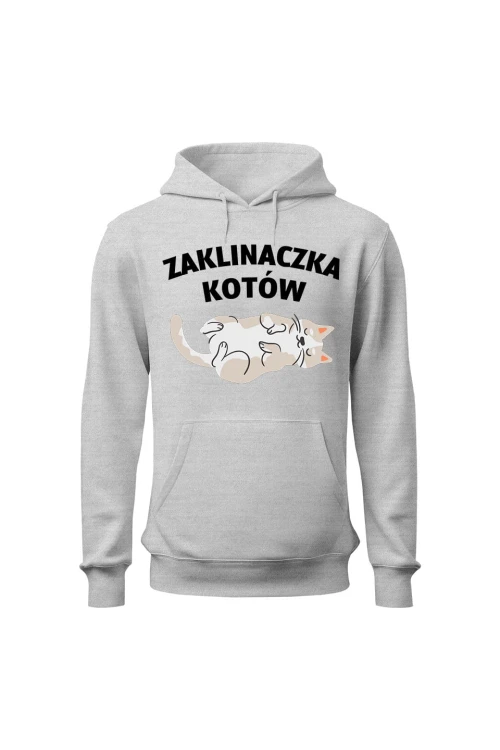 Bluza damska z kapturem Zaklinaczka kotów - szara