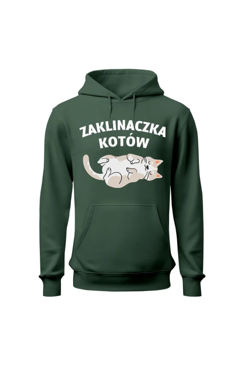 Bluza damska z kapturem Zaklinaczka kotów - zielona