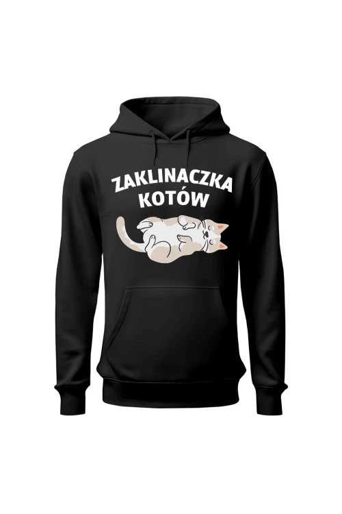 Bluza damska z kapturem Zaklinaczka kotów - czarna