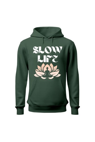 Bluza damska z kapturem Slow life - zielona