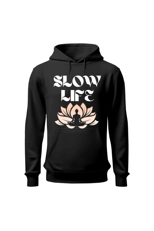 Bluza damska z kapturem Slow life - czarna