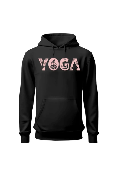Bluza damska z kapturem Yoga Napis - czarna