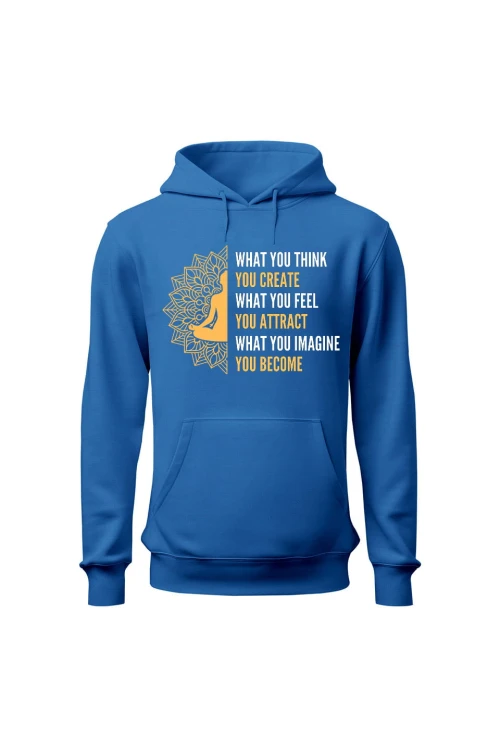 Bluza damska z kapturem What you think you create - niebieska