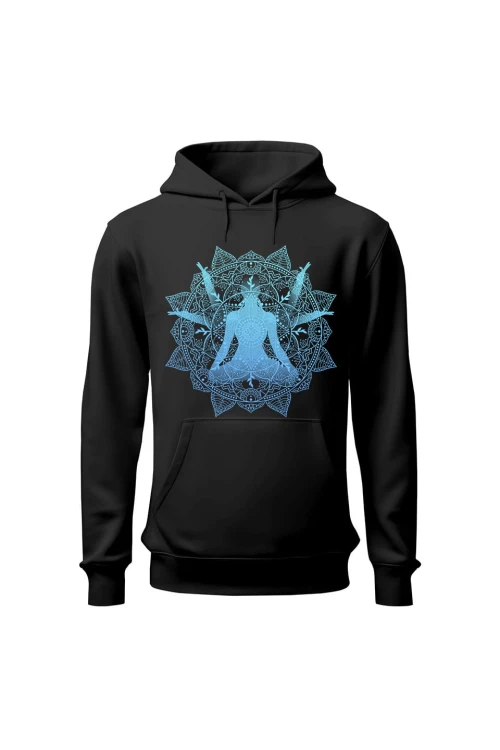 Bluza damska z kapturem Medytacja Mandala - czarna