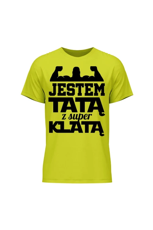 Koszulka męska Jestem Tatą z Super Klatą - limonka