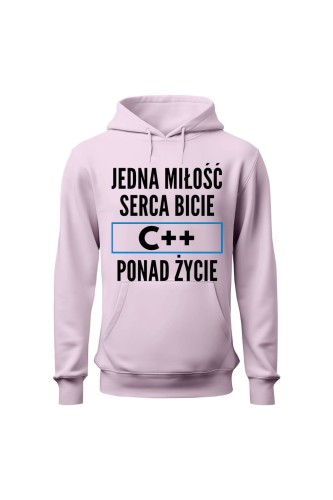 Bluza damska z kapturem Jedna miłość serca bicie C++ ponad życie - różowa
