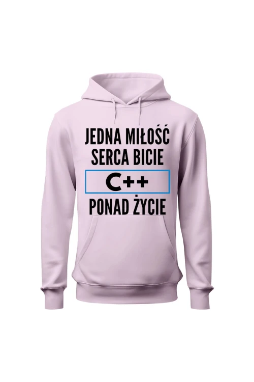 Bluza damska z kapturem Jedna miłość serca bicie C++ ponad życie - różowa