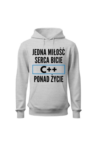 Bluza damska z kapturem Jedna miłość serca bicie C++ ponad życie - szara