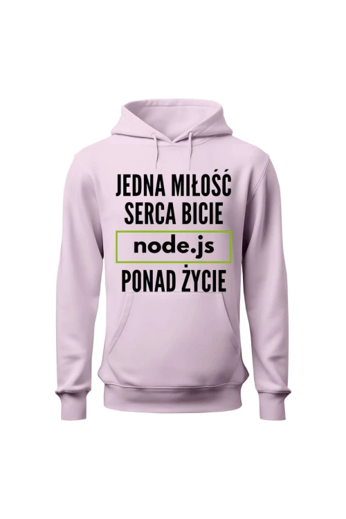 Bluza damska z kapturem Jedna miłość serca bicie node.js ponad życie - różowa