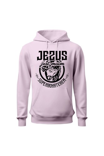 Bluza damska z kapturem Jezus jest moim superbohaterem - różowa