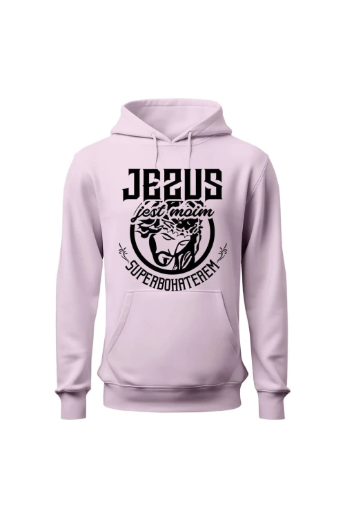 Bluza damska z kapturem Jezus jest moim superbohaterem - różowa