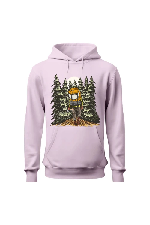 Bluza damska z kapturem W lesie - różowa
