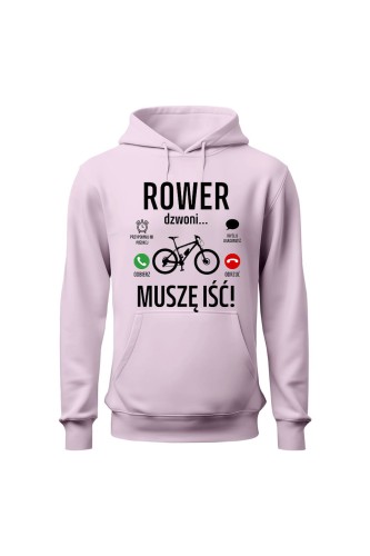Bluza damska z  kapturem Rower dzwoni muszę iść MTB - różowa