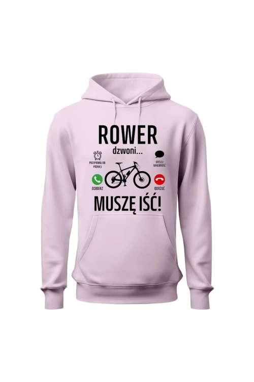 Bluza damska z  kapturem Rower dzwoni muszę iść MTB - różowa