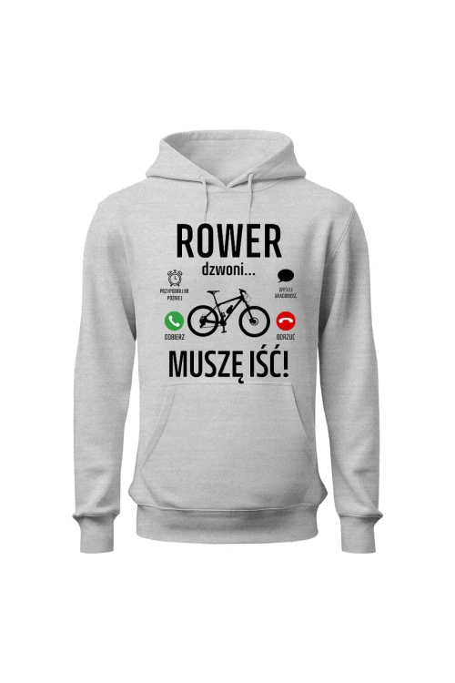 Bluza damska z  kapturem Rower dzwoni muszę iść MTB - szara