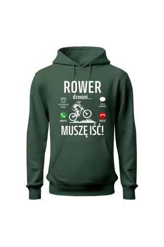 Bluza damska z  kapturem Rower dzwoni muszę iść Downhill - zielona