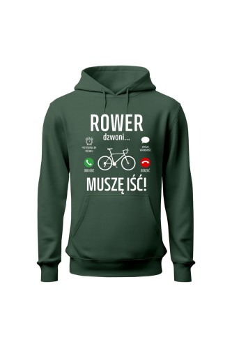 Bluza damska z  kapturem Rower dzwoni muszę iść Szosa - zielona