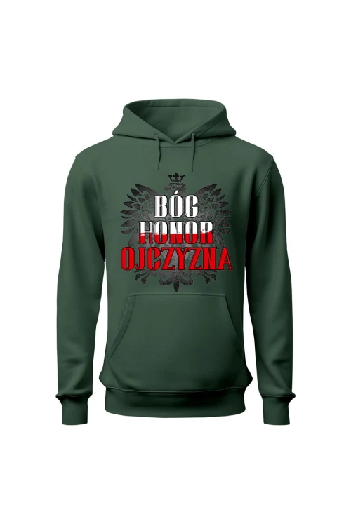 Bluza damska z  kapturem Bóg Honor Ojczyzna - zielona