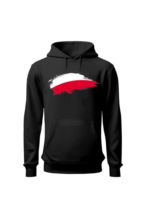 Bluza damska z  kapturem Polska Flaga - czarna
