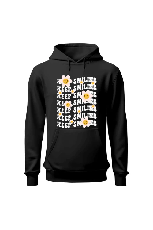Bluza damska z  kapturem Keep Smiling - czarna