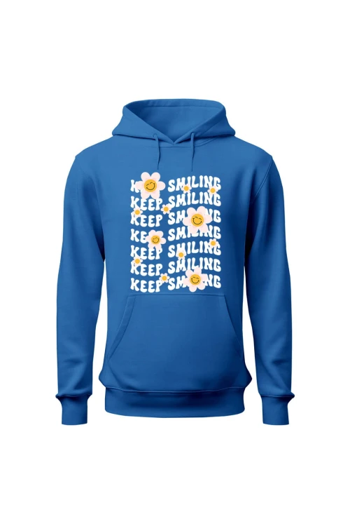 Bluza damska z  kapturem Keep Smiling - niebieska
