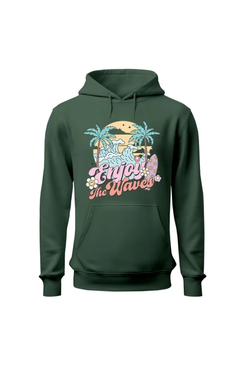 Bluza damska z  kapturem Enjoy the waves - zielona