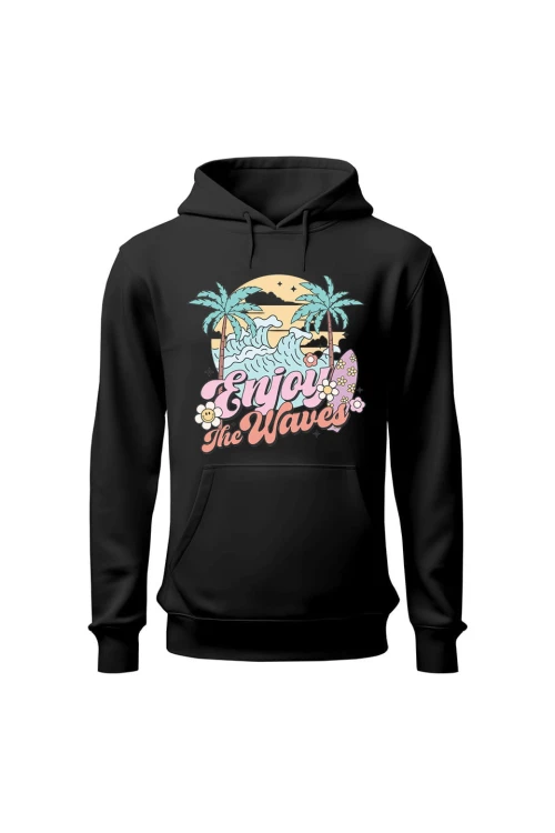 Bluza damska z  kapturem Enjoy the waves - czarna