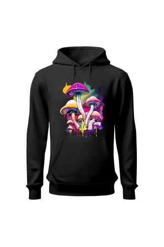 Bluza damska z  kapturem Kolorowe Grzybki - czarna