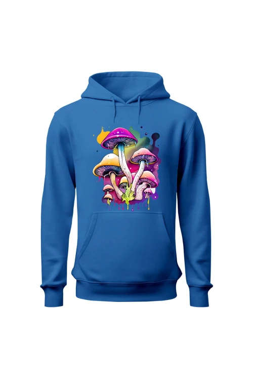 Bluza damska z  kapturem Kolorowe Grzybki - niebieska