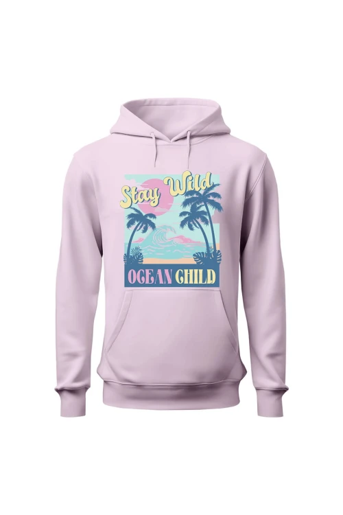 Bluza damska z  kapturem Stay wild ocean child - różowa