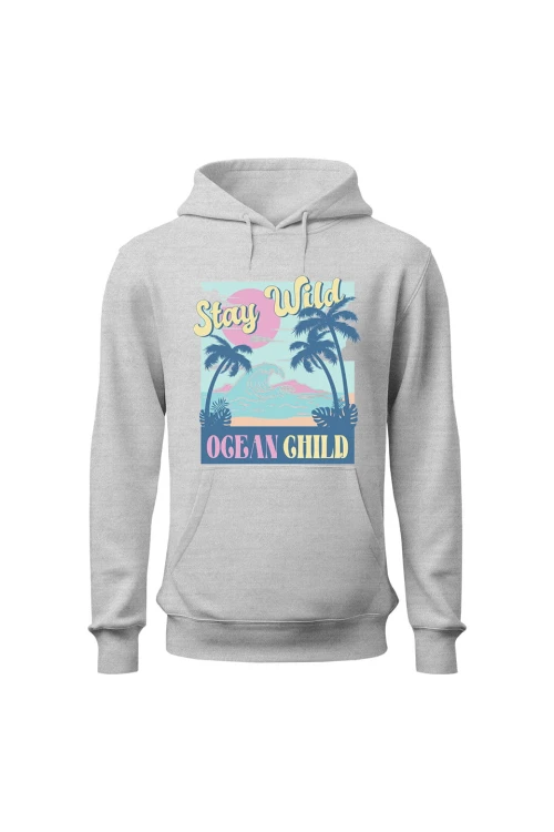 Bluza damska z  kapturem Stay wild ocean child - szara
