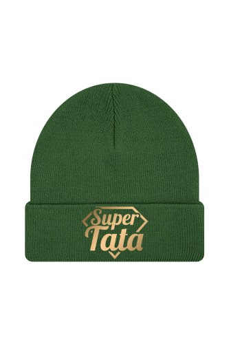 Czapka zimowa Super Tata - złote - ciemnozielona