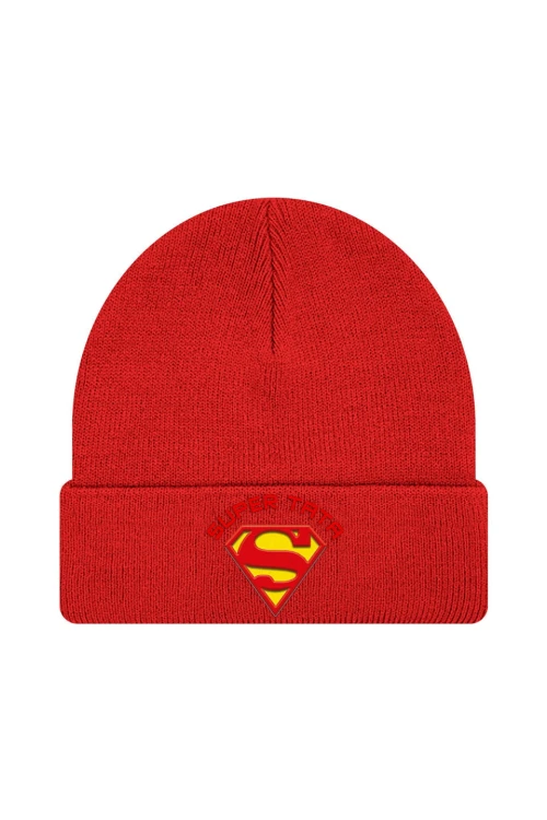 Czapka zimowa Supermana - Super Tata - czerwona